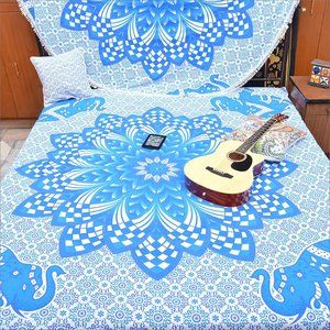 Blue Color Elephant Print Tapestries Mandala Sheet